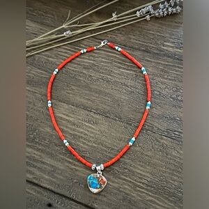 Spiny Oyster Pendant with Howlite Beads